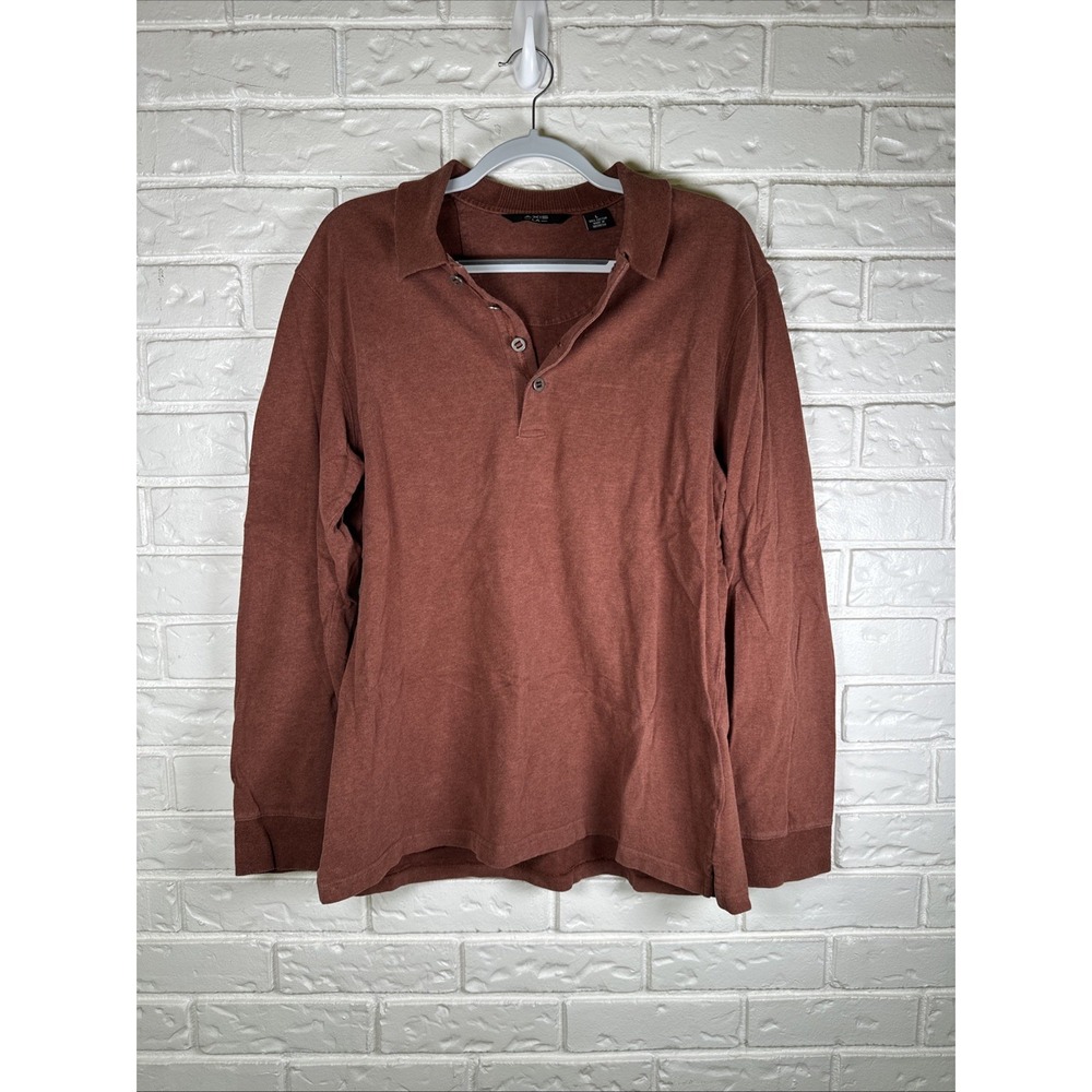 Axis LA Men's Large Brown Long Sleeve Polo Grunge‎ Skater Casual Shirt